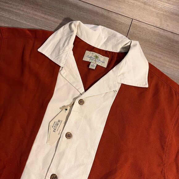 Island Shores Orange Buttonup‎ Polo Shirt Men Medium Bin I-13 - Picture 2 of 4